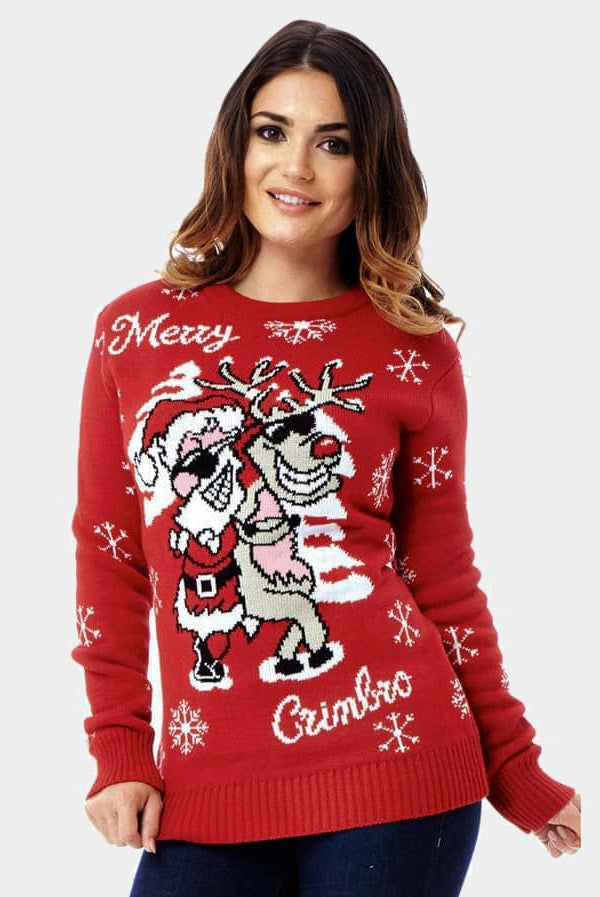 Jersey de Navidad Parejas Santa y Reno con Gafas de Sol Mujer