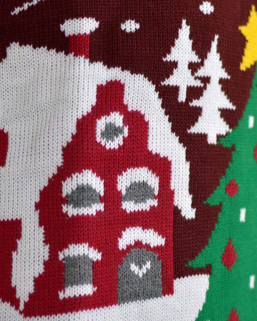 Jersey de Navidad Parejas Santa en Trineo y Árbol de Navidad Detalle