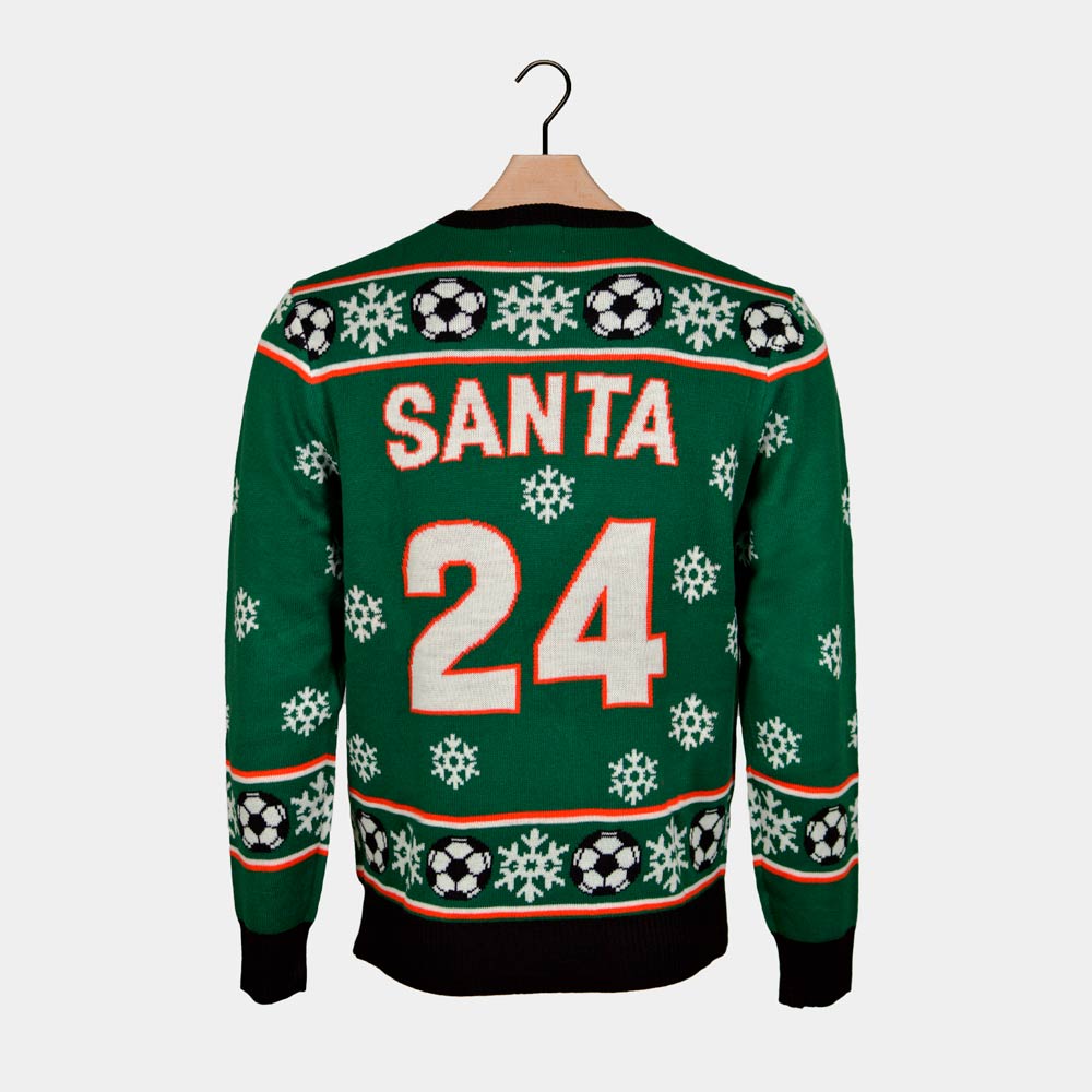 Jersey de Navidad Parejas Verde Papá Noel Jugando al Fútbol Espalda