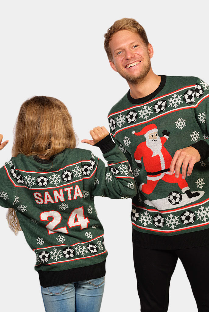 Jersey de Navidad Parejas Verde Papá Noel Jugando al Fútbol Hombre