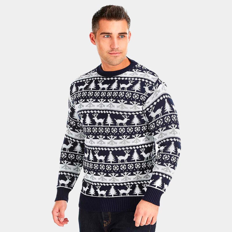 Jersey de Navidad para Adultos Cenefas Renos y Árboles Hombre