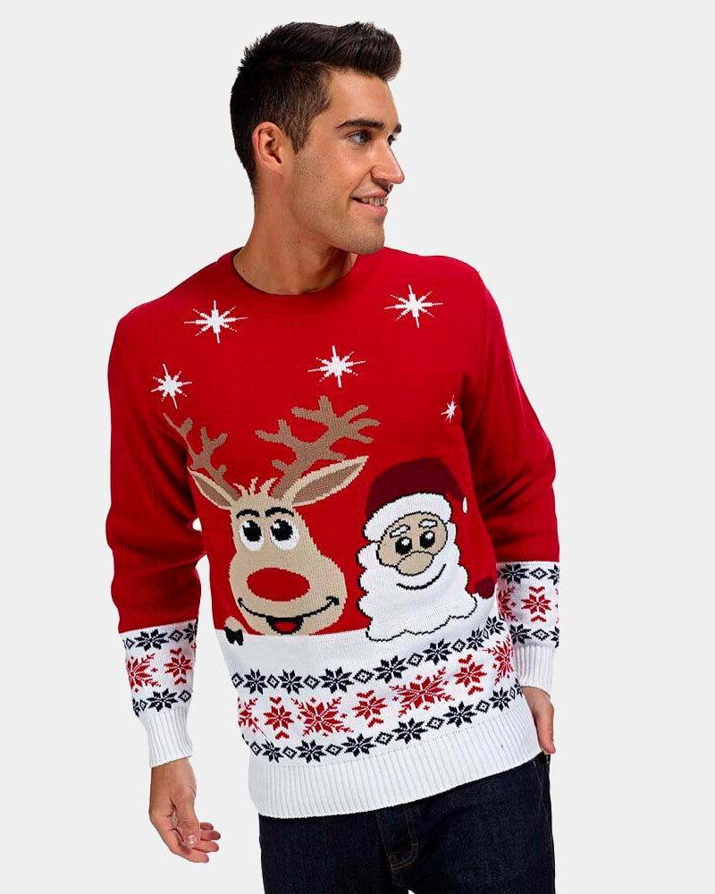 Jersey de Navidad para Adultos Santa y Rudolph Sonrientes Hombre