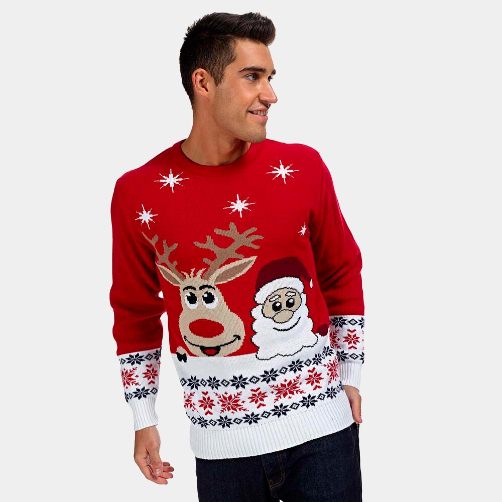 Jersey de Navidad para Adultos Santa y Rudolph Sonrientes Hombre