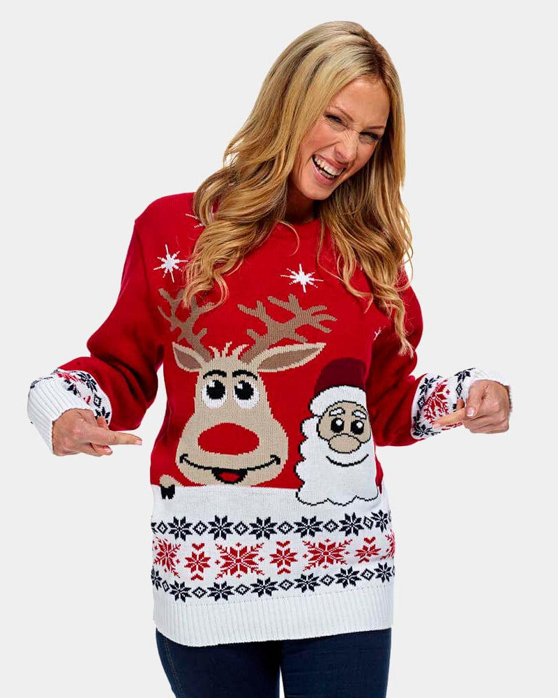 Jersey de Navidad para Adultos Santa y Rudolph Sonrientes Mujer