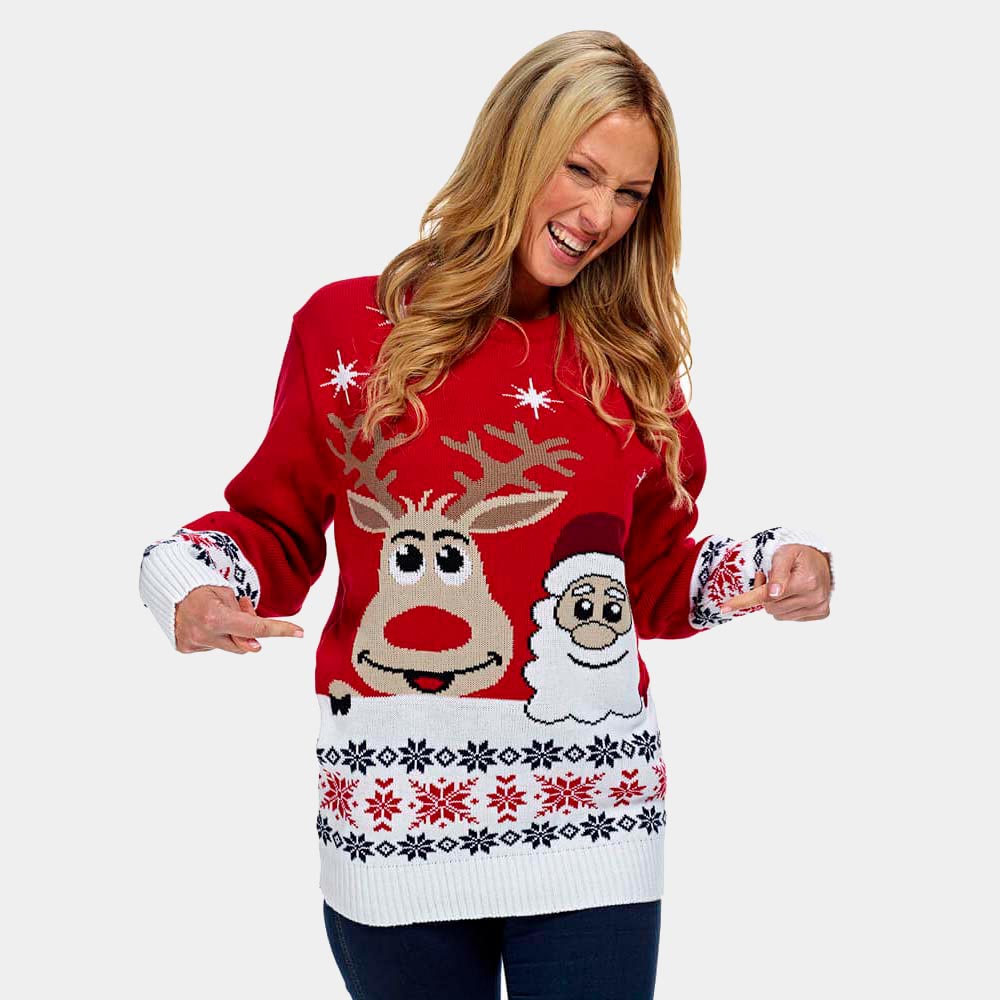 Jersey de Navidad para Adultos Santa y Rudolph Sonrientes Mujer