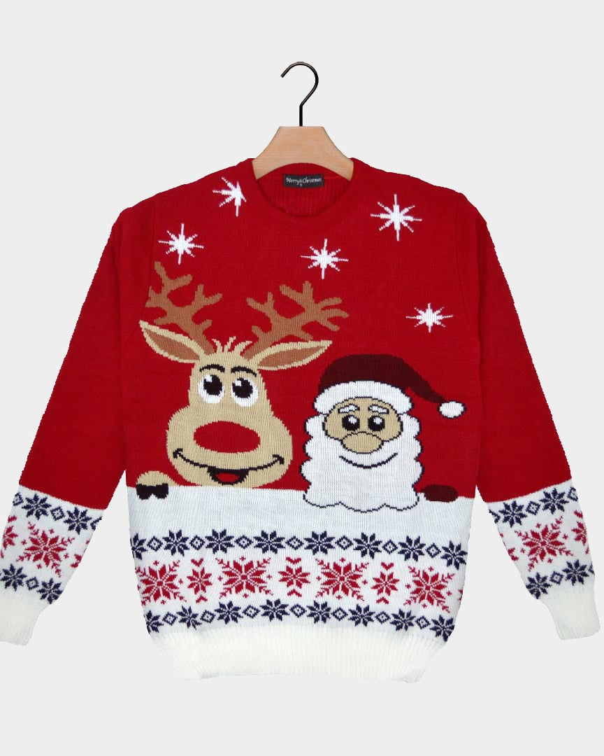 Jersey de Navidad para Adultos Santa y Rudolph Sonrientes