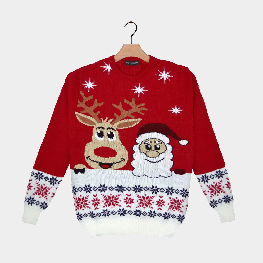 Jersey de Navidad para Adultos Santa y Rudolph Sonrientes