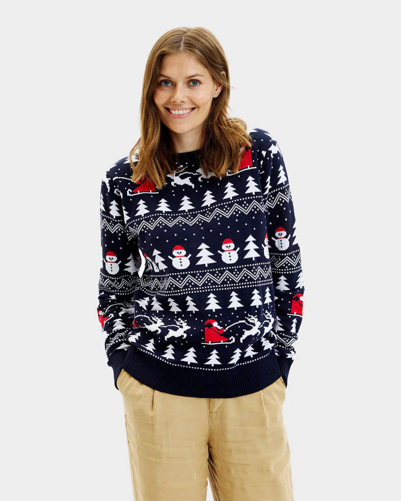 Jersey de Navidad Familia Árboles, Muñecos y Papá Noel Algodón Orgánico Mujer