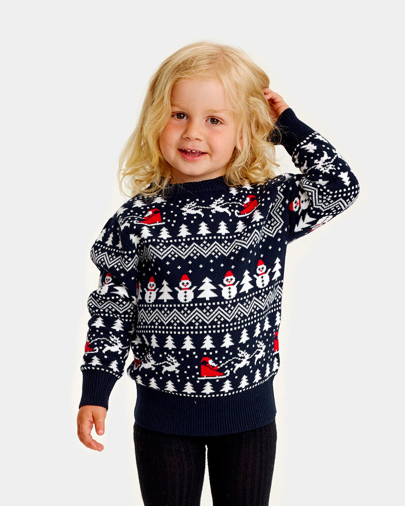 Jersey de Navidad Familia Árboles, Muñecos y Papá Noel Algodón Orgánico niña