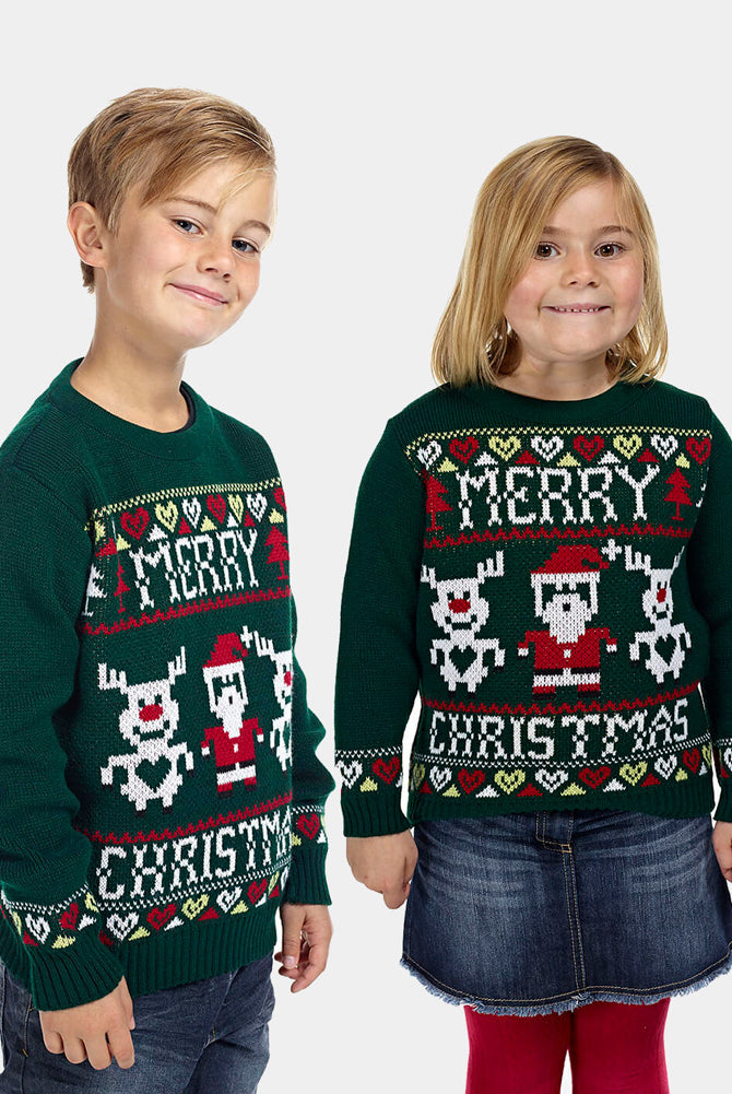 Jersey de Navidad para Familia con Renos y Papá Noel Merry Christmas Niño y Niña