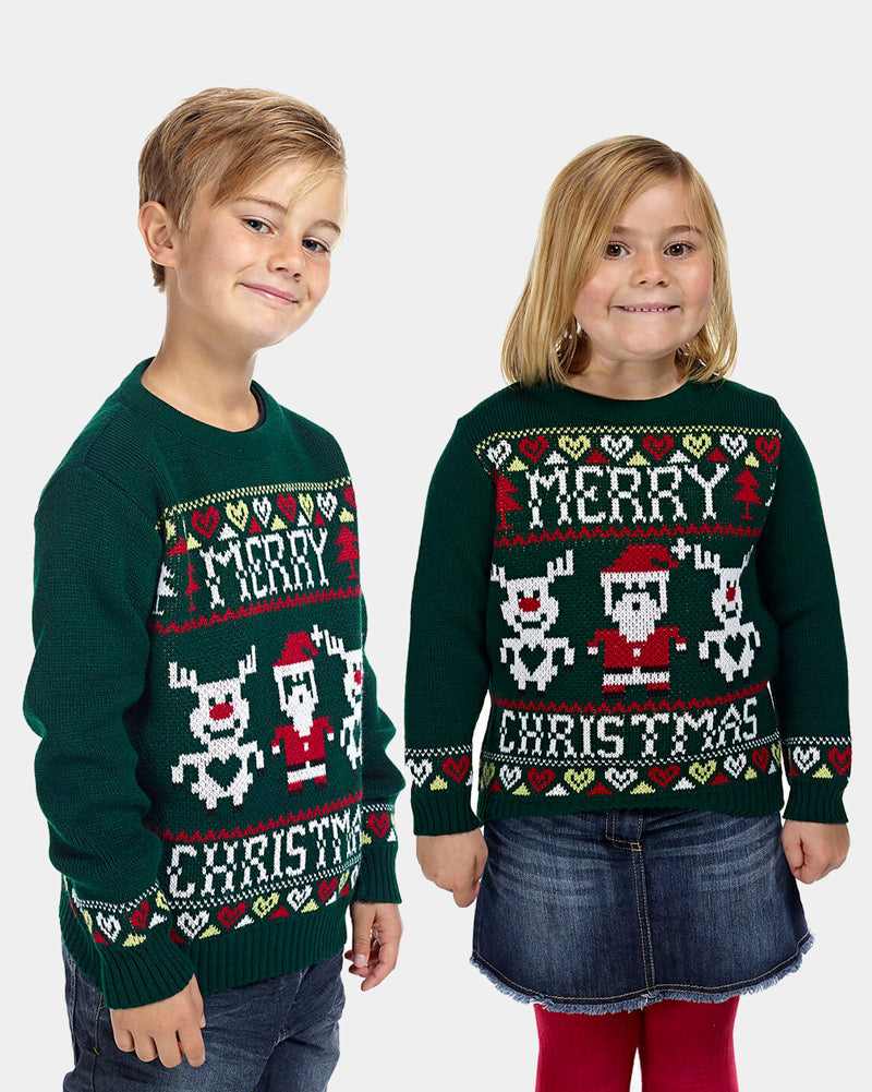 Jersey de Navidad para Familia con Renos y Papá Noel Merry Christmas Niño y Niña