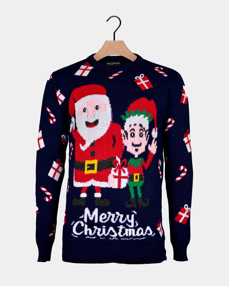 Jersey Navideño para Hombre Papá Noel y Elfo