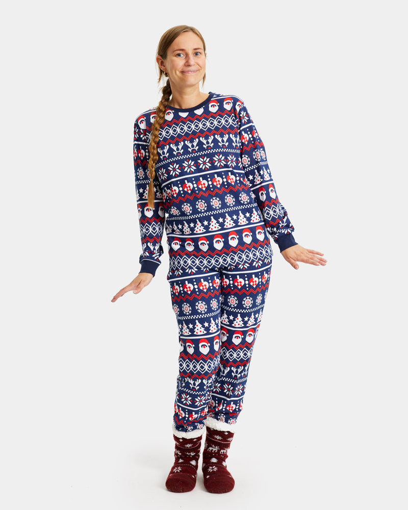 Pijama de Navidad Adultos Unisex con Papá Noel, Árboles y Corazones Mujer