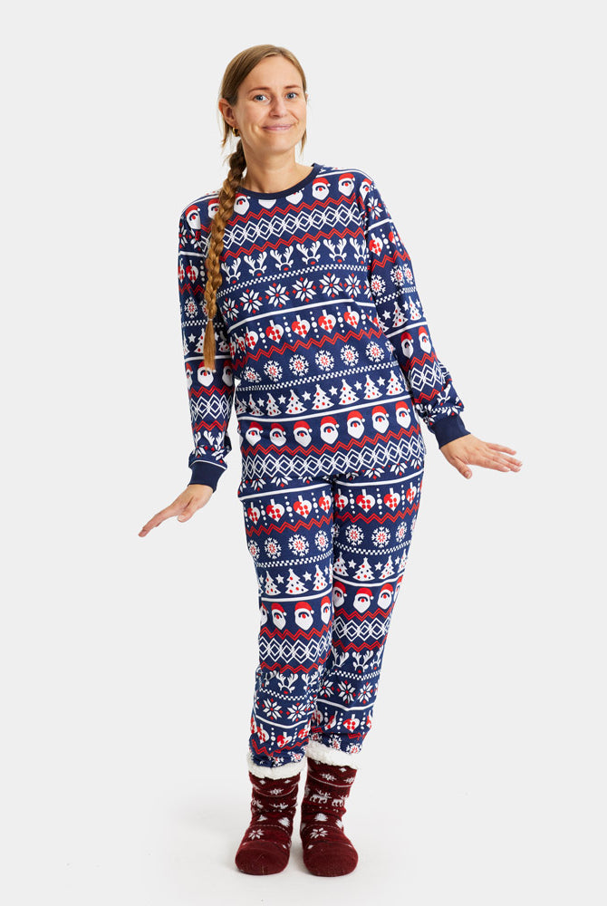 Pijama de Navidad Adultos Unisex con Papá Noel, Árboles y Corazones Mujer