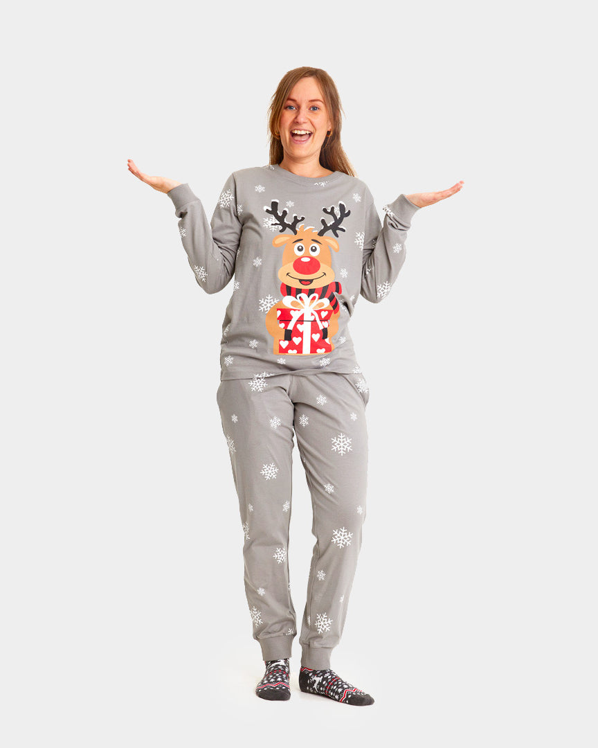 Pijama de Navidad Adultos Unisex Gris Reno Rodolfo