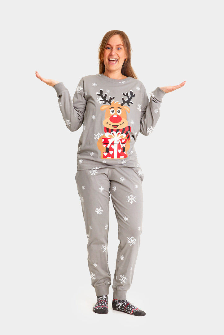 Pijama de Navidad Adultos Unisex Gris Reno Rodolfo