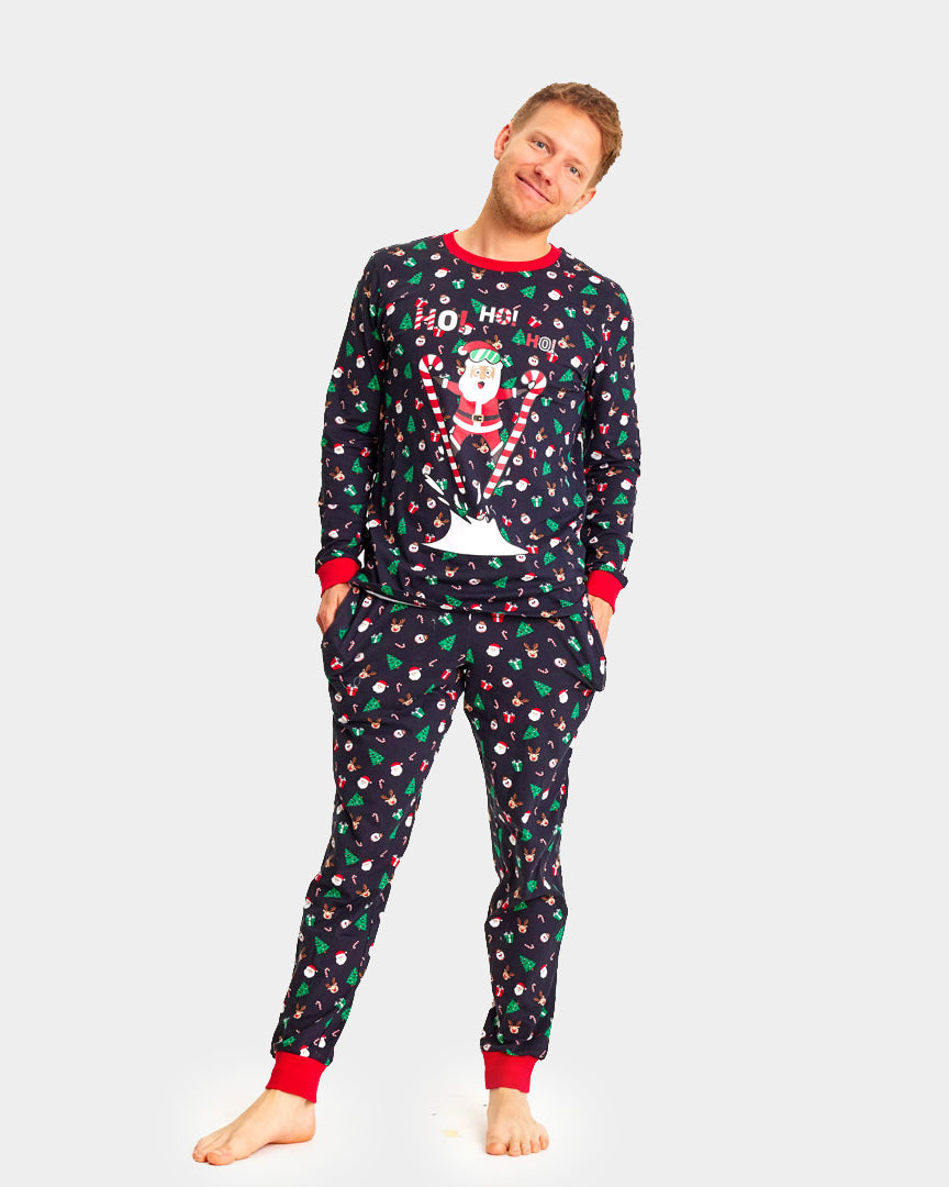 Pijama de Navidad Adultos Unisex con Papá Noel Esquiador