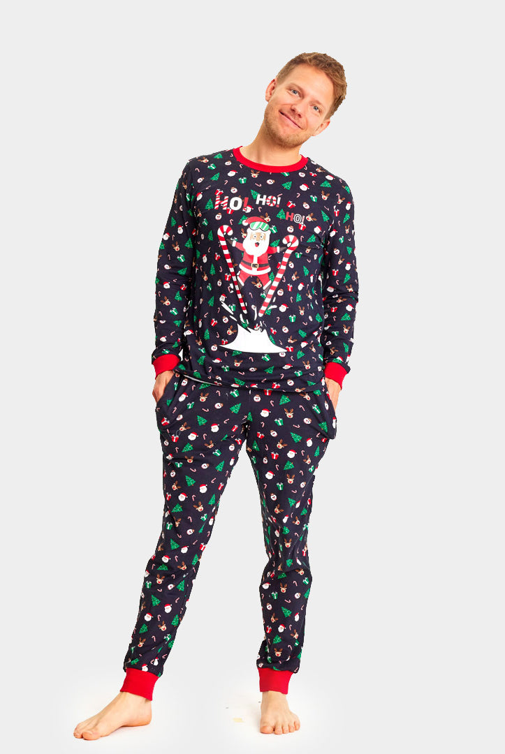 Pijama de Navidad Adultos Unisex con Papá Noel Esquiador