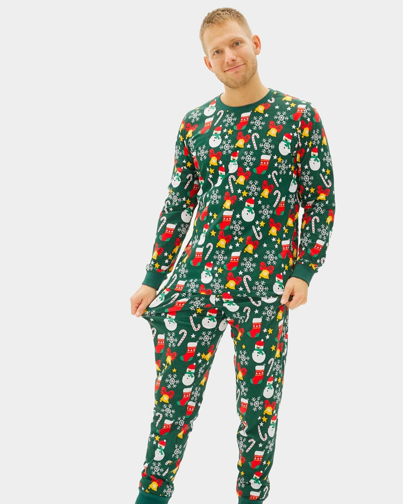 Pijama de Navidad Adultos Unisex Verde con Motivos Navideños Hombre