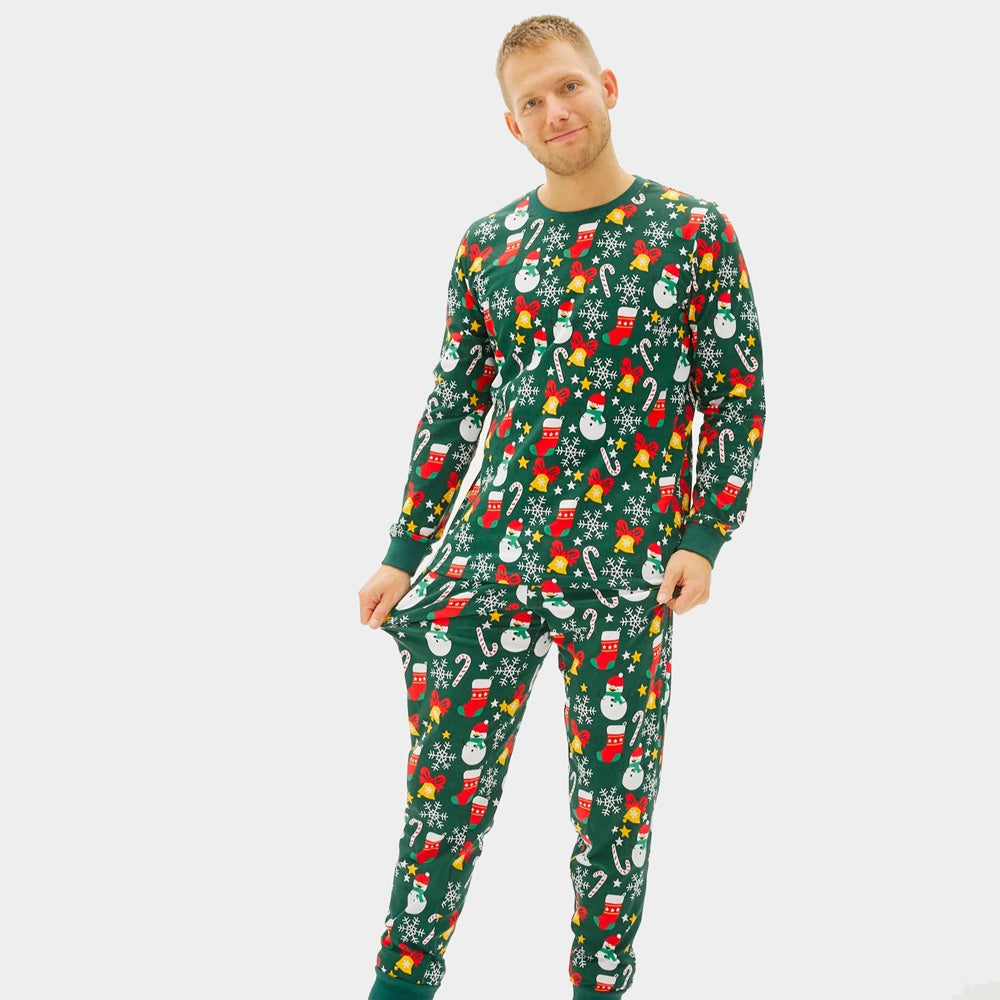 Pijama de Navidad Adultos Unisex Verde con Motivos Navideños Hombre