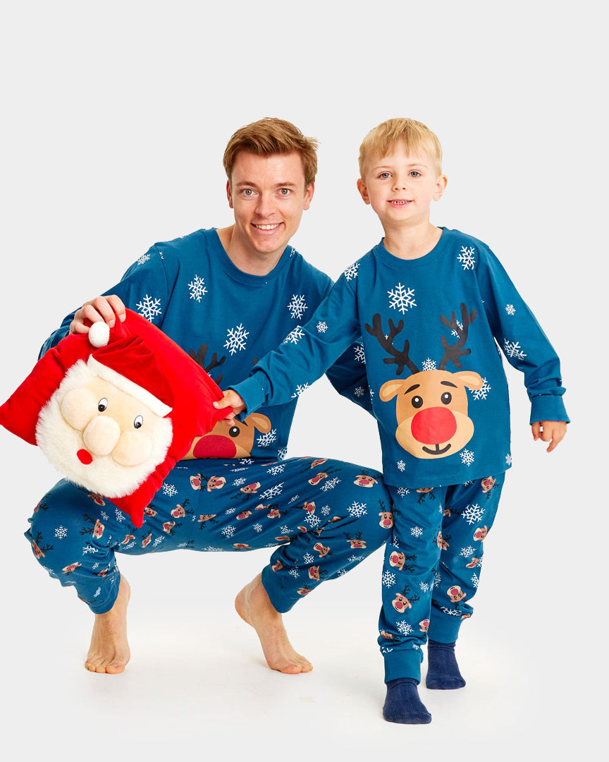Pijama de Navidad para Niños Azul con Reno Rudolph Hombre
