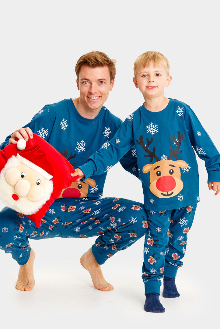 Pijama de Navidad para Niños Azul con Reno Rudolph Hombre