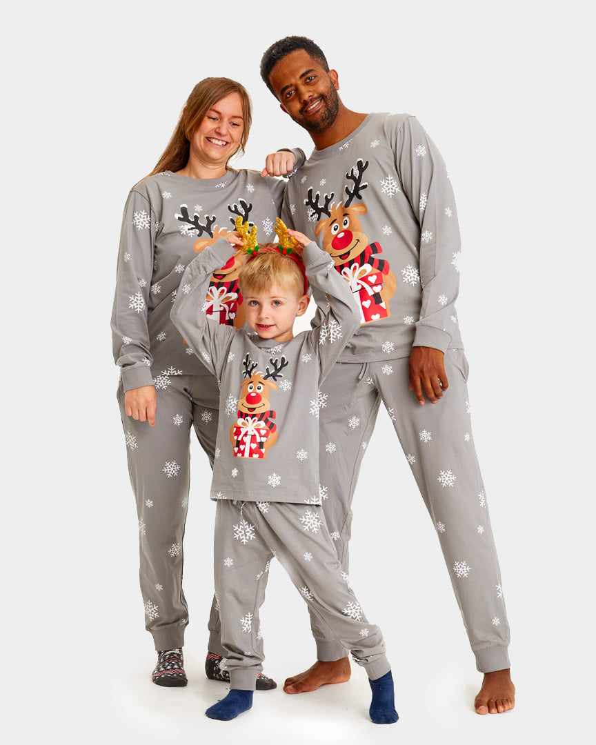 Pijama de Navidad para Niños Gris Reno Rodolfo Familia