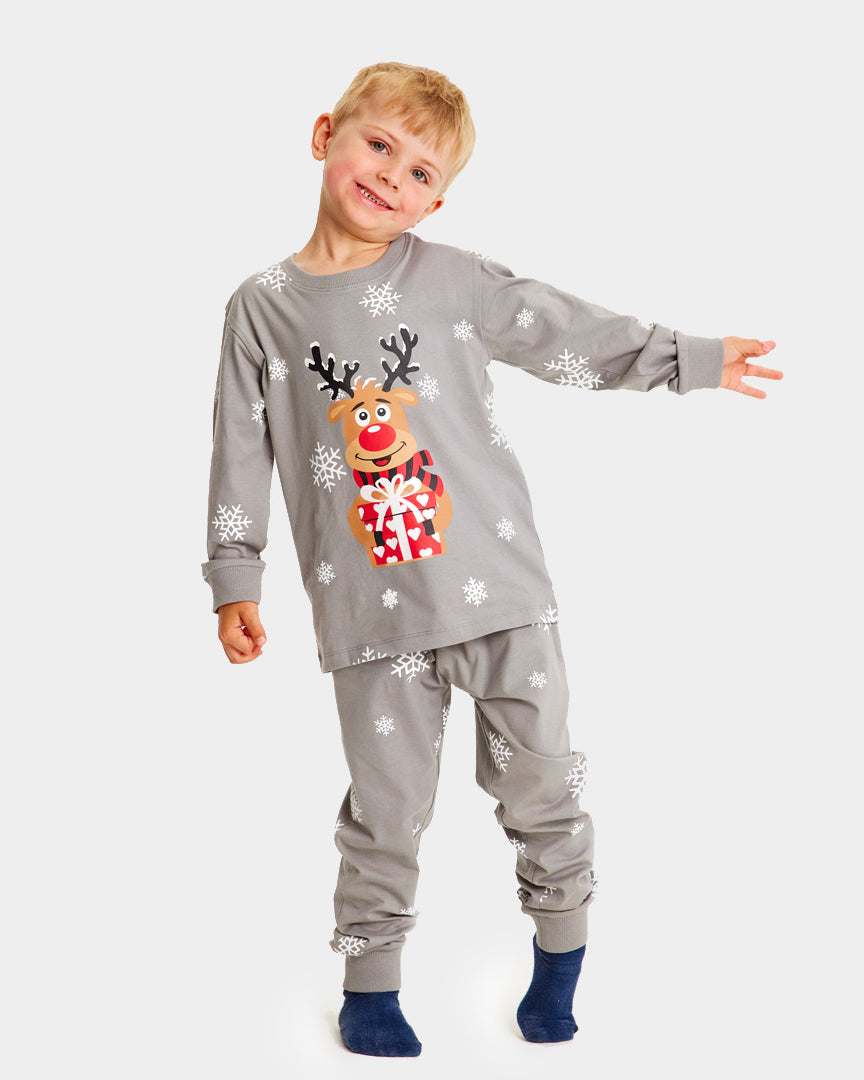 Pijama de Navidad para Niños Gris Reno Rodolfo