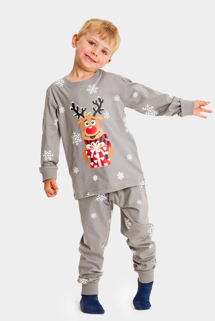 Pijama de Navidad para Niños Gris Reno Rodolfo