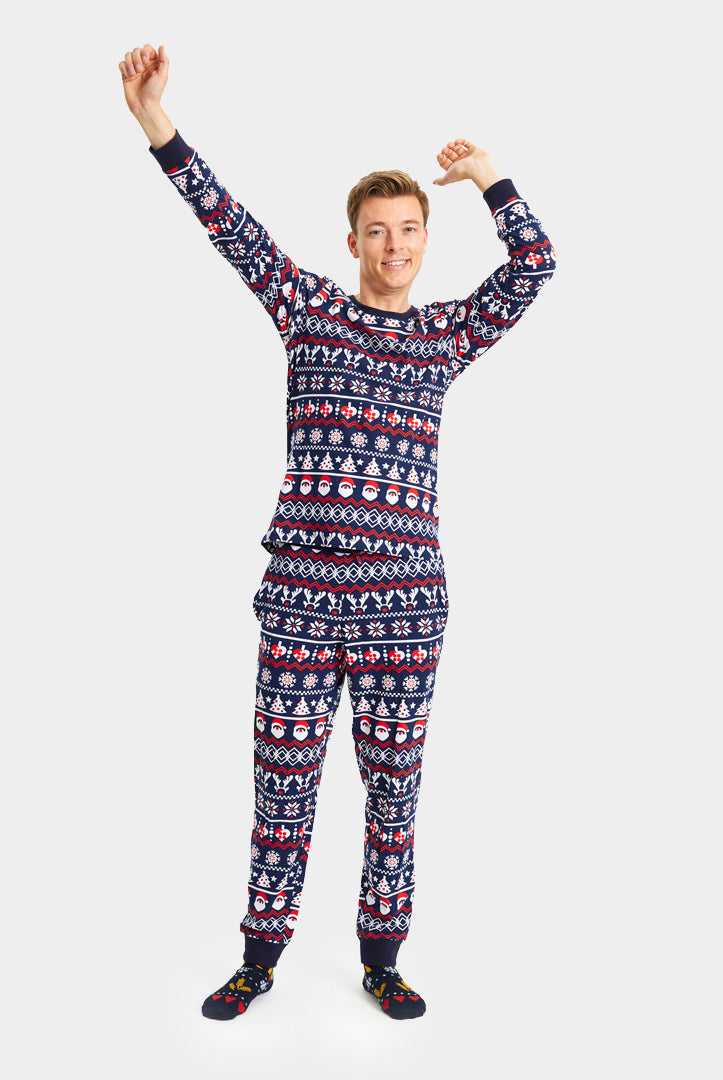 Pijama de Navidad Adultos Unisex con Papá Noel, Árboles y Corazones Hombre