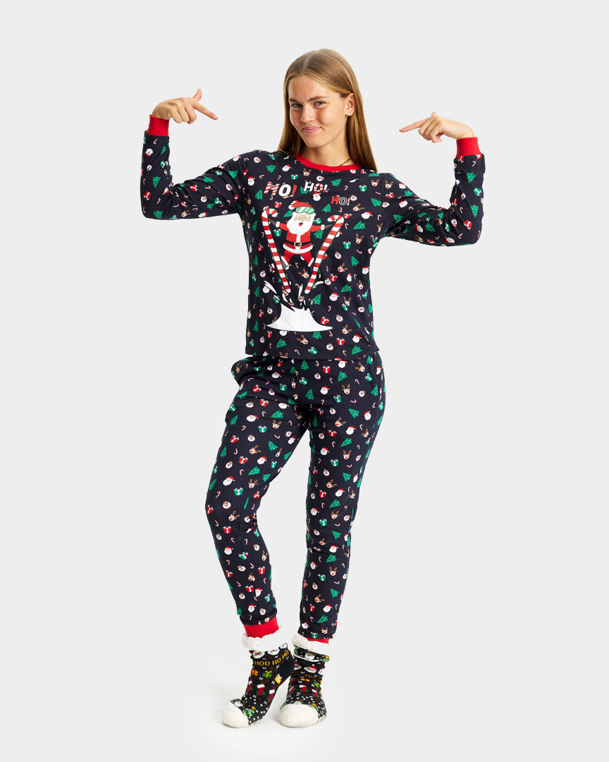 Pijama de Navidad Adultos Unisex con Papá Noel Esquiador Mujer
