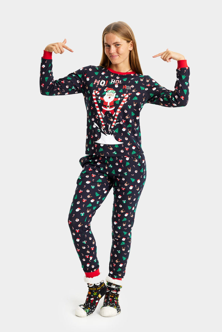 Pijama de Navidad Adultos Unisex con Papá Noel Esquiador Mujer