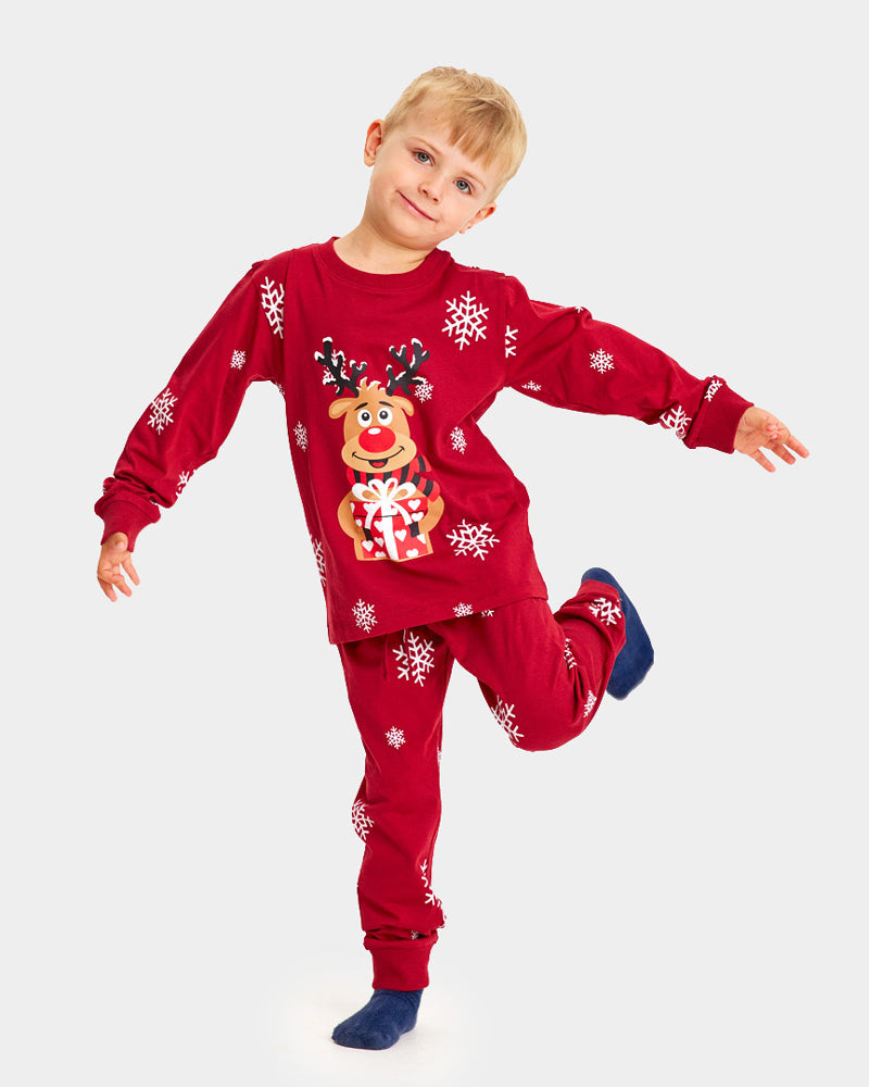 Pijama de Navidad para Niños Rojo Reno Rodolfo