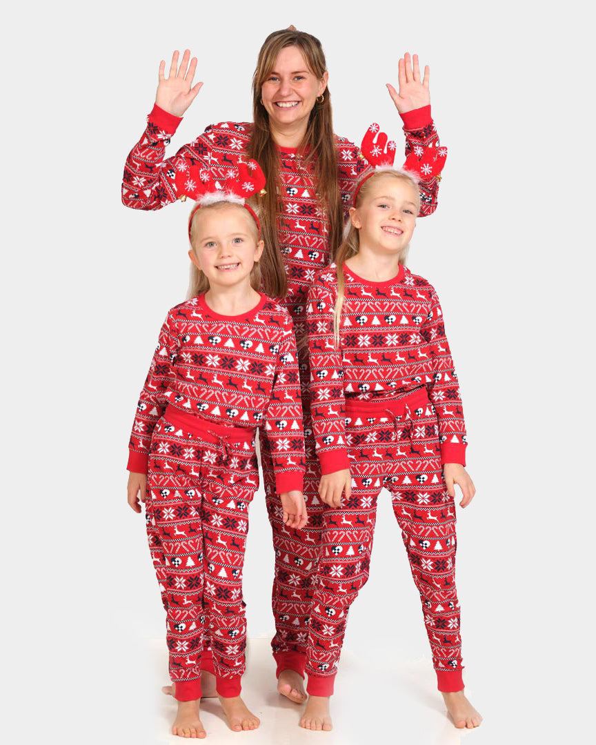 Pijama de Navidad para Niños Rojo con Renos y Árboles Mujer