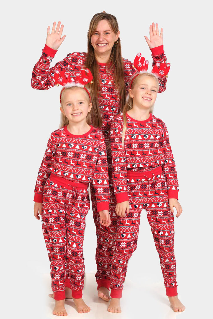 Pijama de Navidad para Niños Rojo con Renos y Árboles Mujer