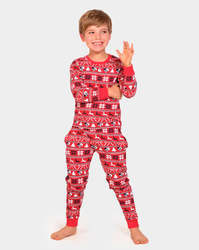 Pijama de Navidad para Niños Rojo con Renos y Árboles