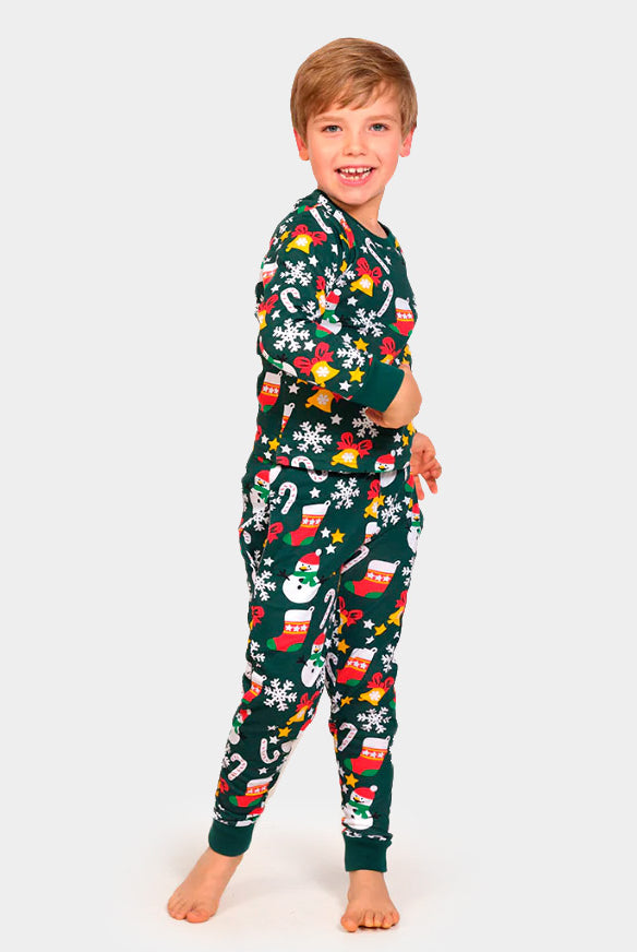 Pijama de Navidad para Niños Verde con Motivos Navideños