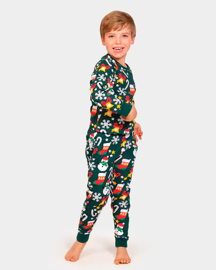 Pijama de Navidad para Niños Verde con Motivos Navideños