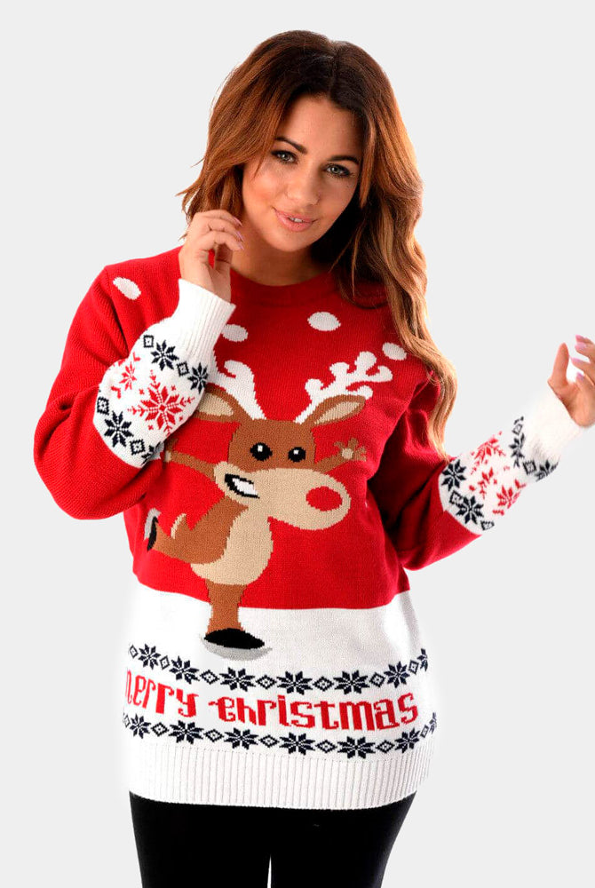 Jersey Navideño Mujer Rojo Reno Patinando