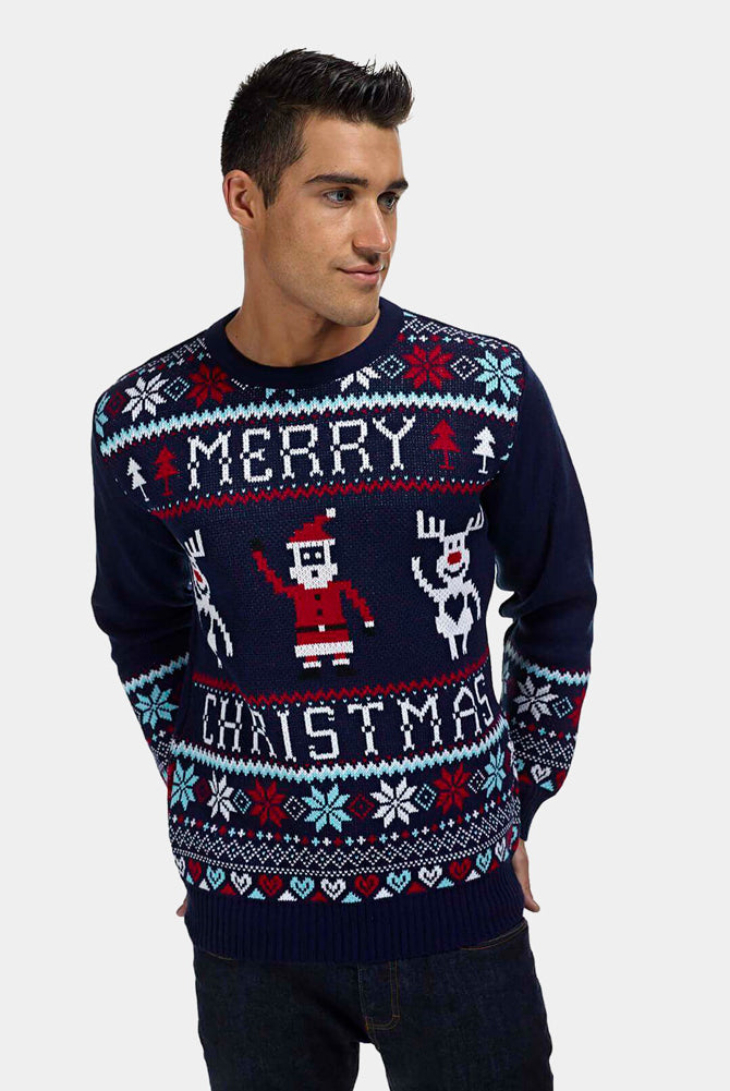 Jersey Navideño Hombre Merry Christmas Azul