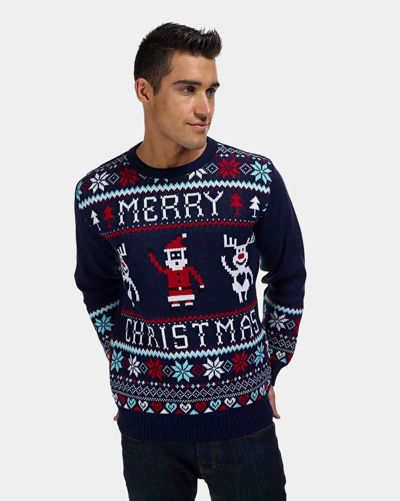 Jersey Navideño Hombre Merry Christmas Azul