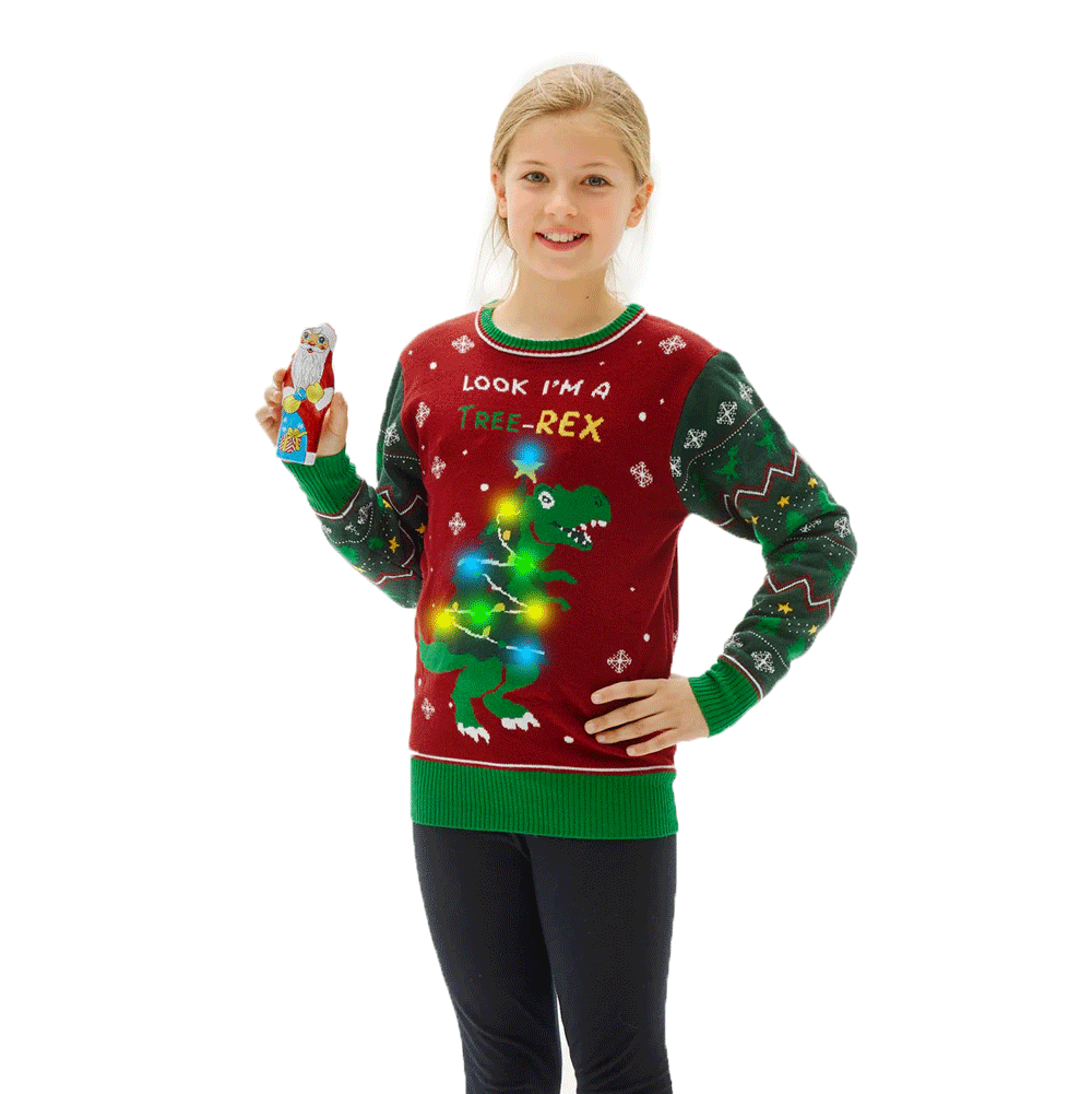 Jersey de Navidad con Luces LED para Familia Christmas Tree-Rex niñas