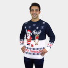 Jersey de Navidad Azul Papá Noel Reno para Hombre Rudolph Algodón Orgánico