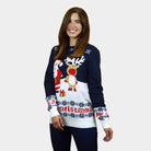 Jersey de Navidad Azul para Mujer Papá Noel y Reno Rudolph 