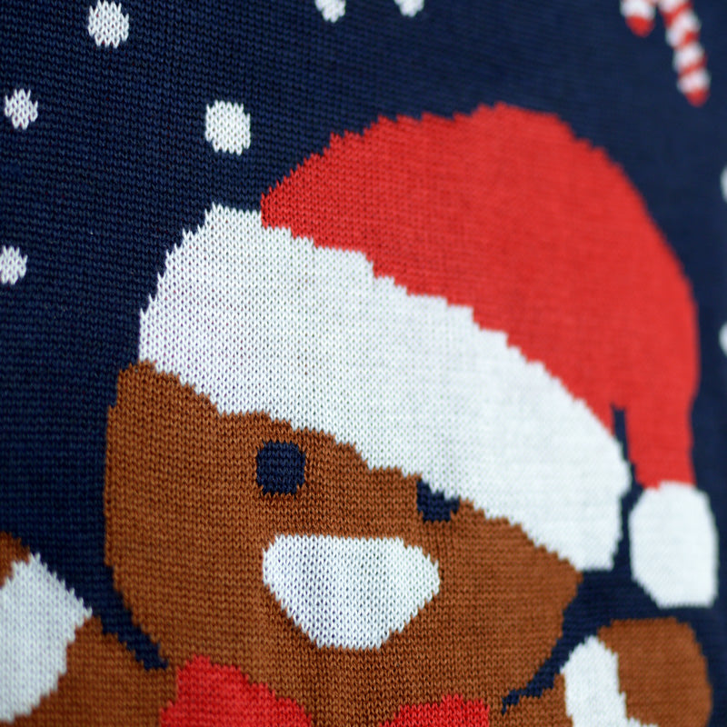 Jersey de Navidad para Niña y Niño Azul Gingerbread detalle