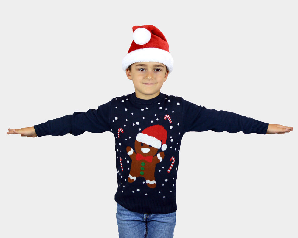 Jersey de Navidad para Niña y Niño Azul Gingerbread