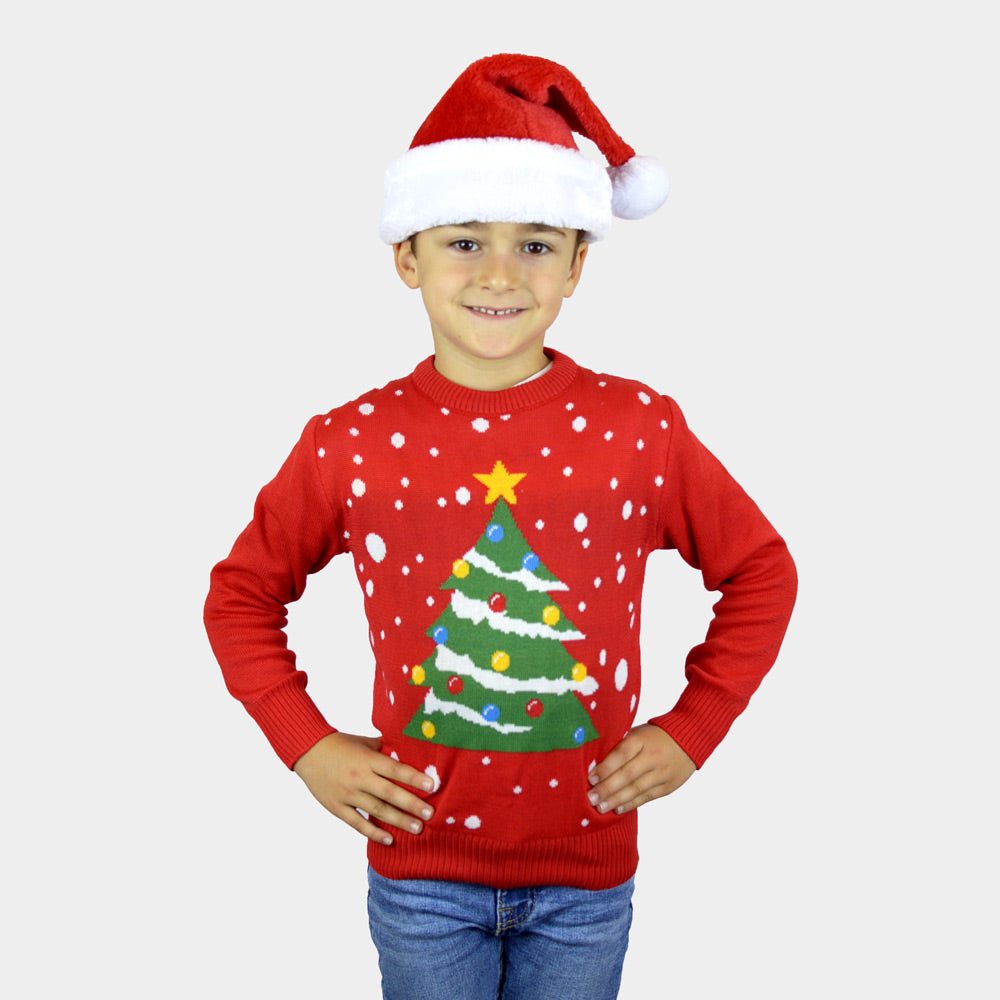 Jersey de Navidad para Niña y Niño Rojo Árbol de Navidad