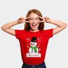 Camiseta de Navidad para Familia Roja con Muñeco de Nieve Mujer