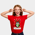 Camiseta de Navidad para Familia Roja con Pingüino mujer