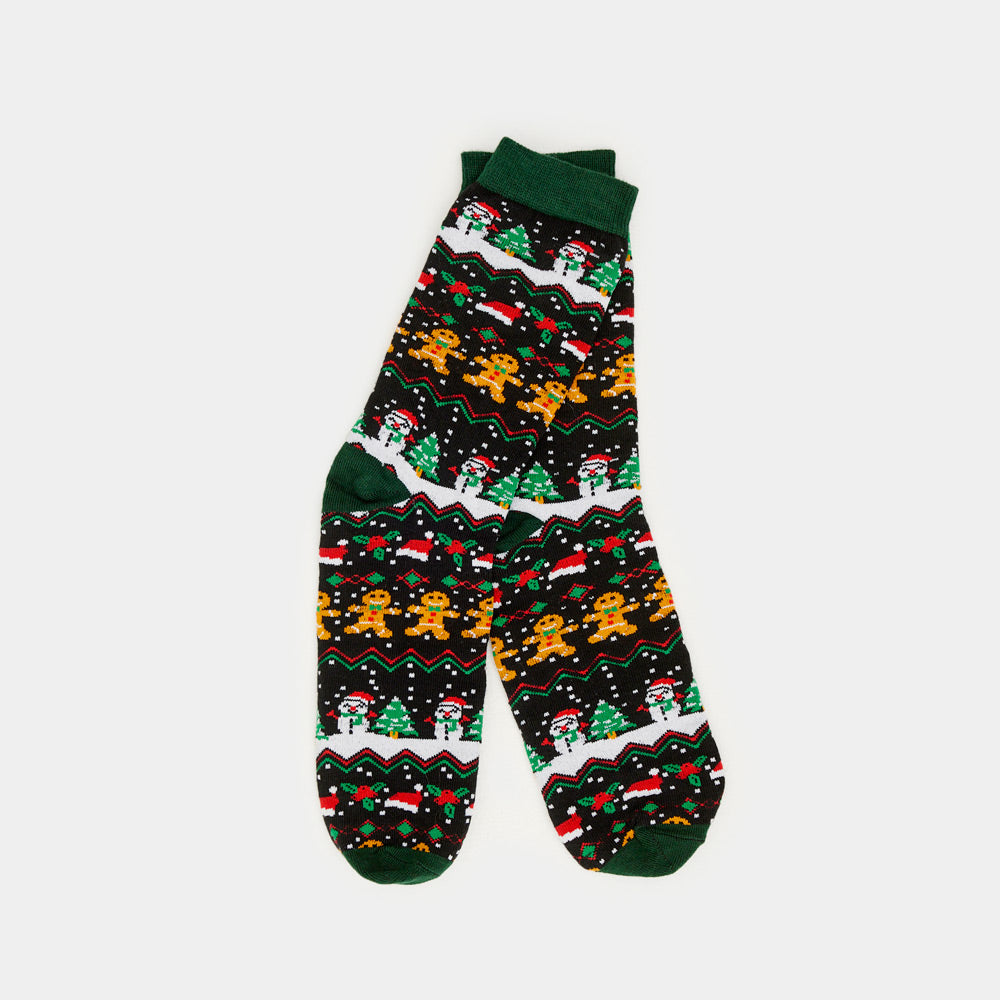 Calcetines de Navidad Unisex Verdes con Gingerbread